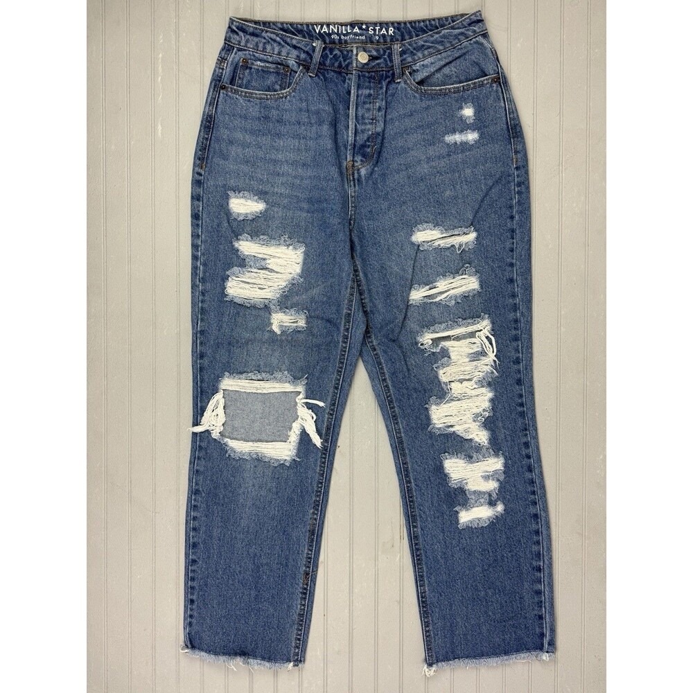 Vanilla Star Size 9 Womens Jeans 90"s Boyfriend High Rise Distress Button Fly